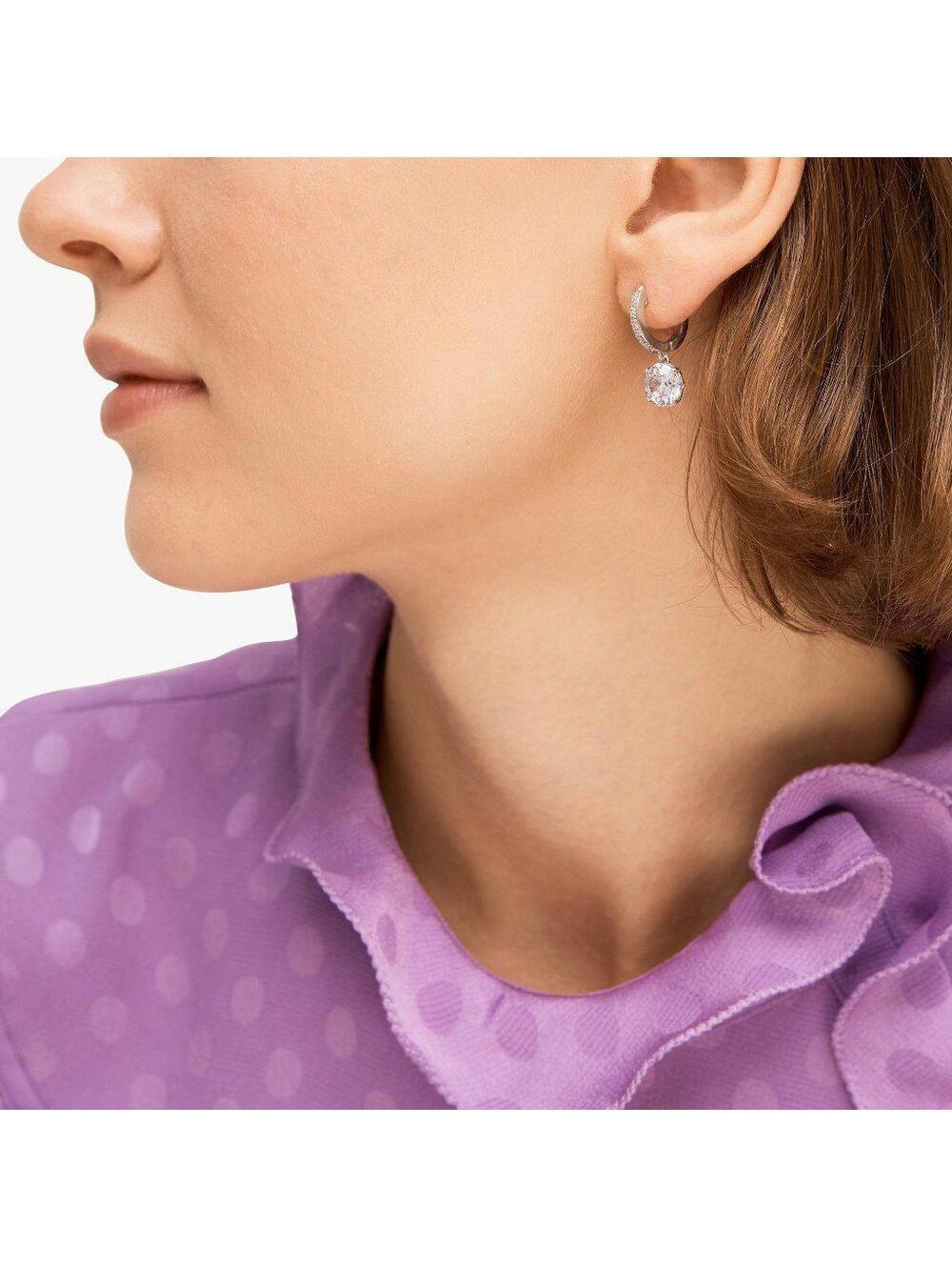Kate Spade That Sparkle Pave Huggies Hoop Earrings Clear/ Silver - Picture 5 of 5
